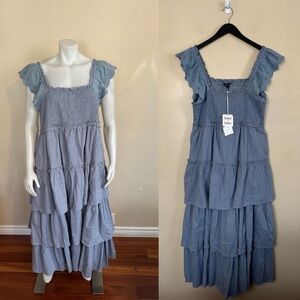 NWT - DAVI & DANI. Denim Blue Smocked Maxi Dress. Tiered/Ruffled. Size: 3XL